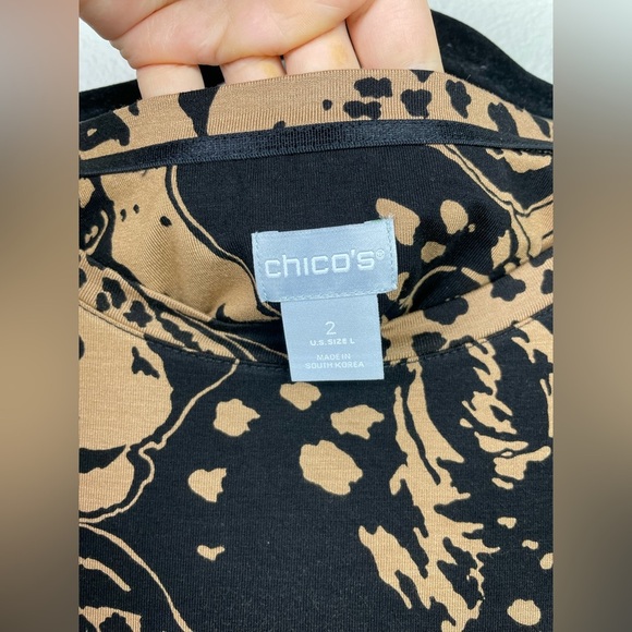 Chico's Women'a Large 2 Long Sleeve Cheetah Graphic Print Long Sleeve Top Soft - Picture 8 of 15